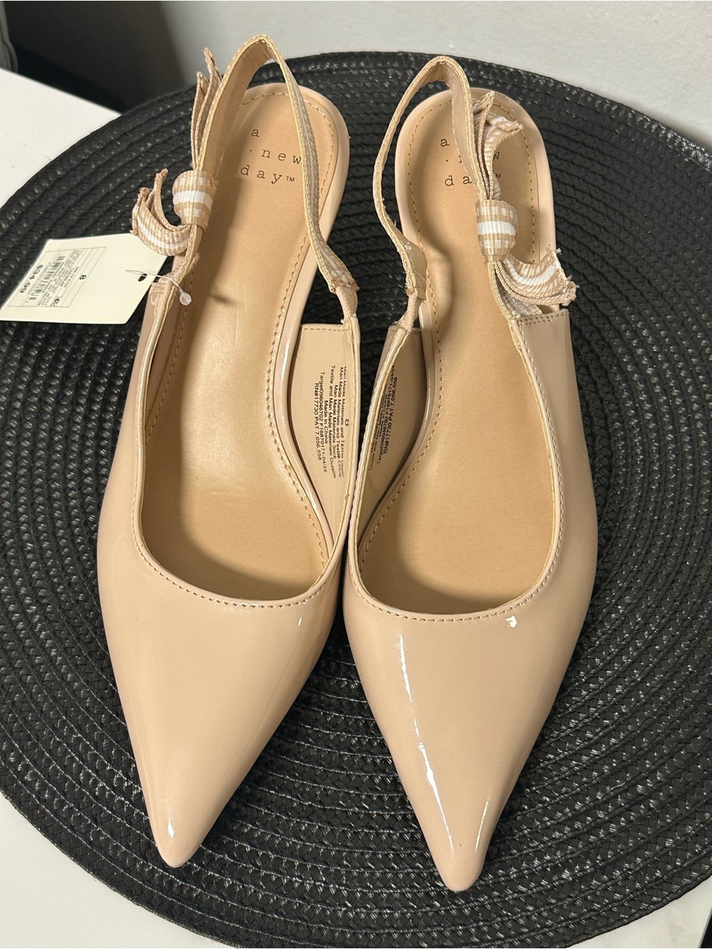 a new day Beige Patent Pointed-Toe Slingback Flats
